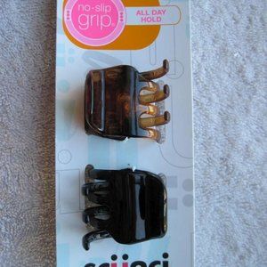 2 Scunci No Slip Grip All Day Hold Jaw Hair Clips Brown Black Plastic Claw Stay